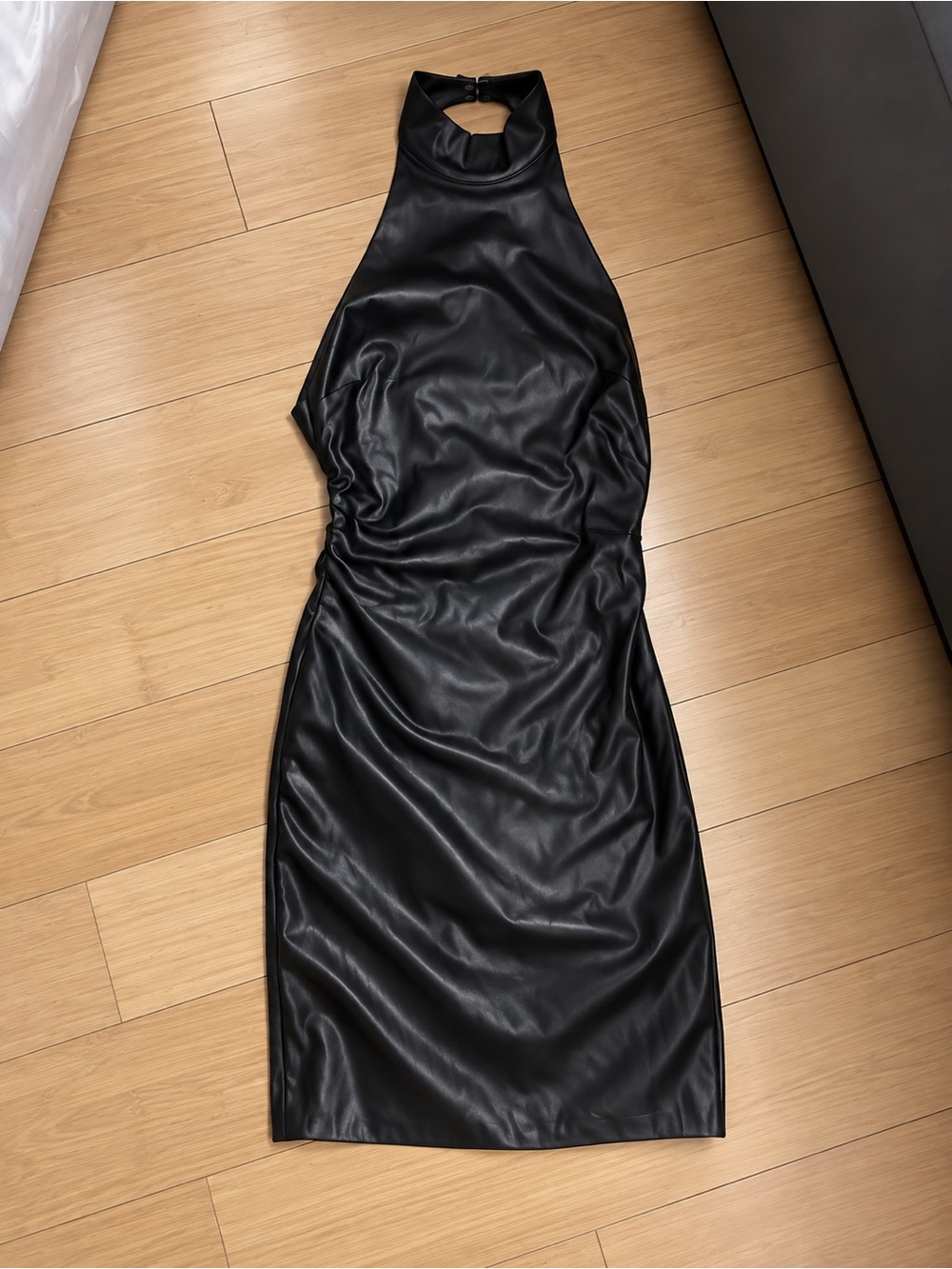 Black Faux Leather High Neck Bodycon Dress - Women